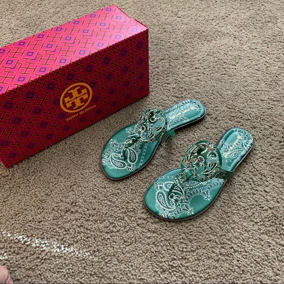 NEW 6.5 Tory Burch Miller Bandana Sandals Green - Picture 5 of 13